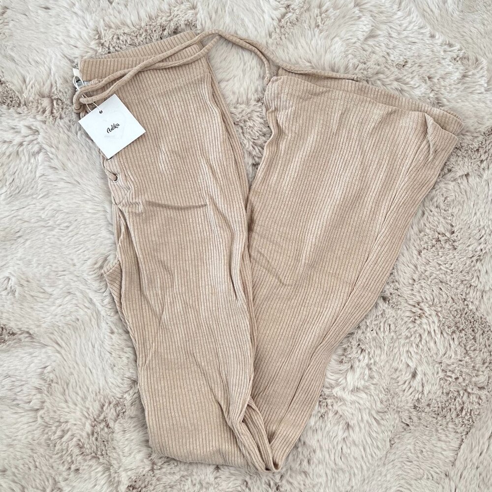 Adika front lace ribbed flare pants